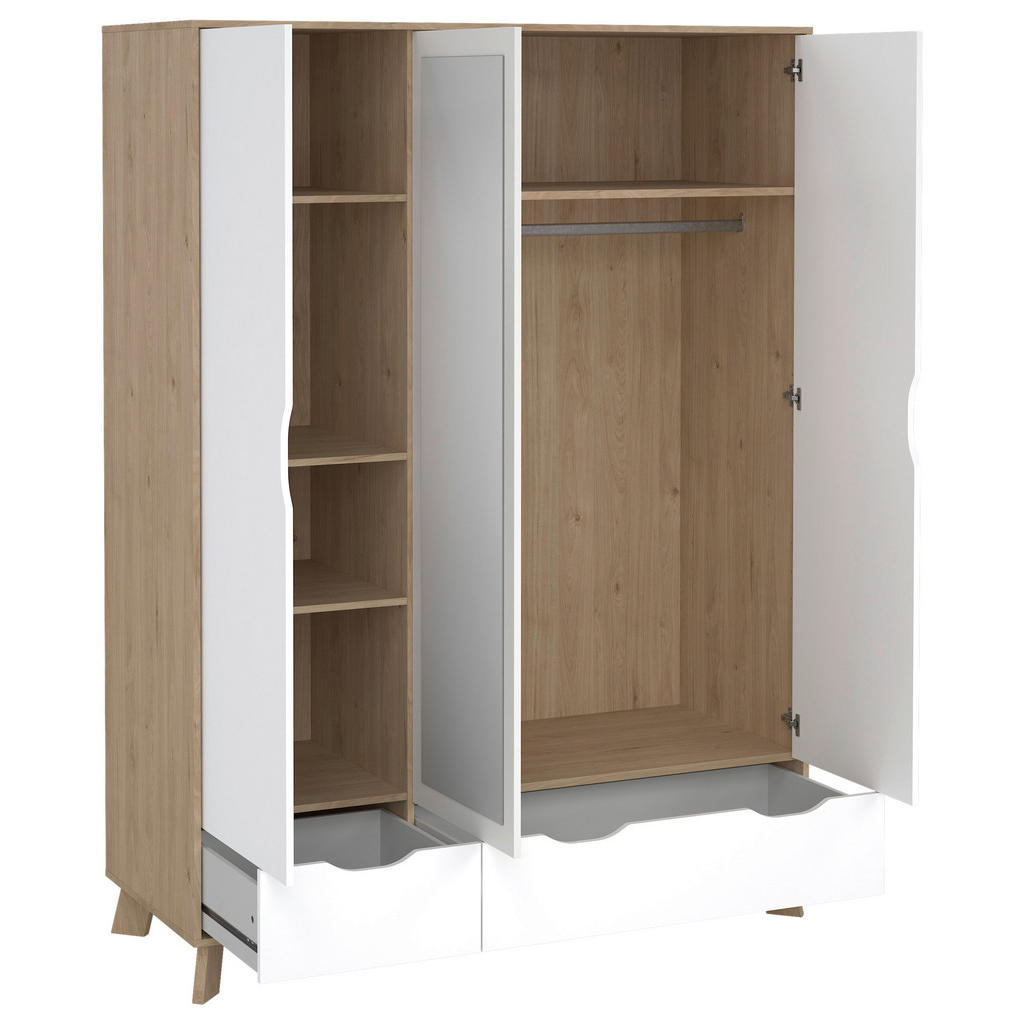 Thumbnail - Mid.you Kleiderschrank, Weiß, Eiche, Holzwerkstoff, Holzoptik, 4 Fächer, 3 Schubladen, 147.2x192.2x58 cm, Schlafzimmer, ...