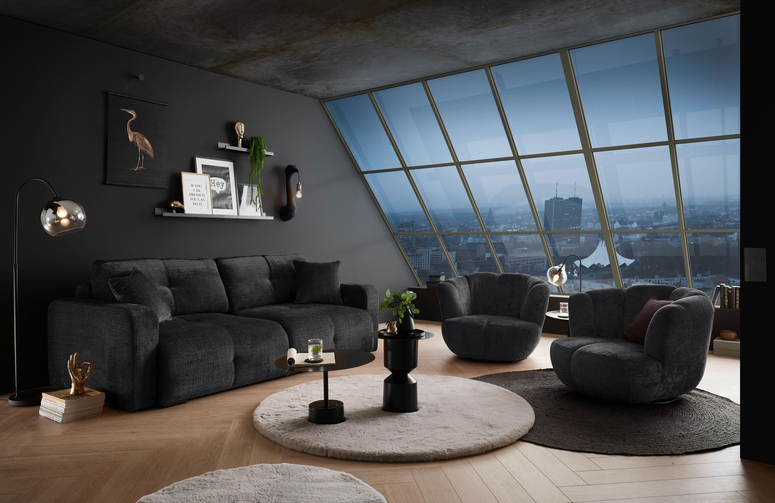 Thumbnail - Mid.you Sessel, Schwarz, Textil, 101x69x107 cm, Made in EU, Sitzfläche 360° drehbar, Wohnzimmer, Sessel, Sonstige Sessel