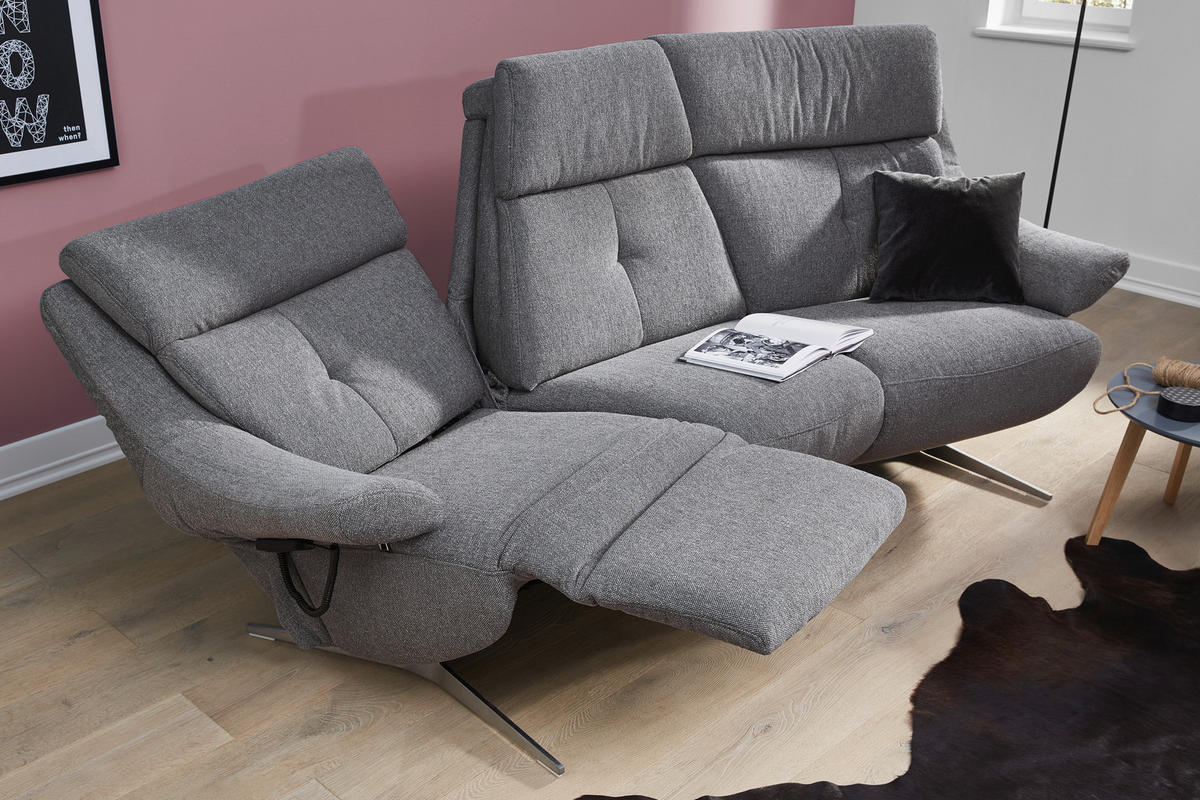 HEIMKINO-SOFA Chenille Grau  - Edelstahlfarben/Grau, KONVENTIONELL, Holz/Textil (221/107/106cm) - Himolla Komfortklass