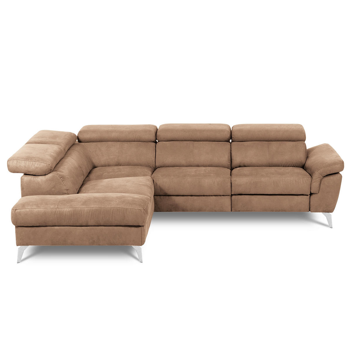 ECKSOFA SONO in Lederlook Hellbraun Bettkasten, Armteilverstellung, Kopfteilverstellung  210/265 cm  - Chromfarben/Hellbraun, Design, Textil/Metall (210/265cm) - Livetastic