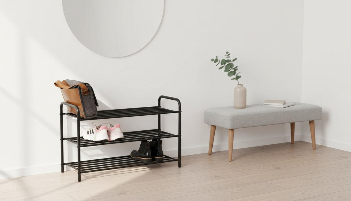 REGÁL NA BOTY, černá, 80/51/30 cm - černá, Design, kov (80/51/30cm) - Xora