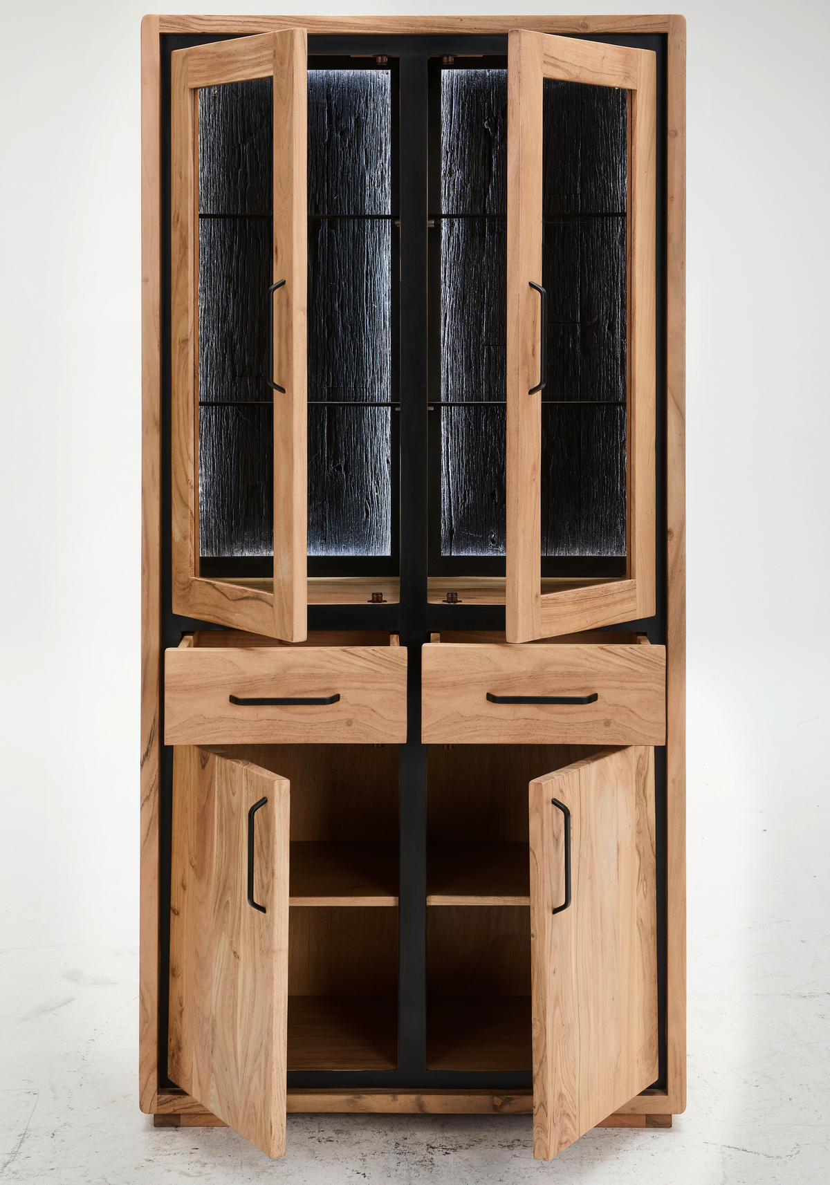 VITRINE in vollmassiv Akazie, Altholz Schwarz, Akaziefarben  - Schwarz/Akaziefarben, LIFESTYLE, Glas/Holz (88/180/40cm) - Landscape