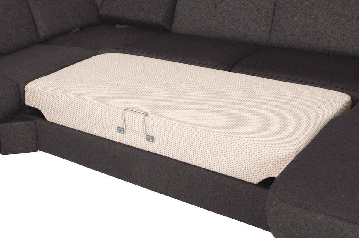 WOHNLANDSCHAFT Dunkelgrau Flachgewebe  - Chromfarben/Dunkelgrau, KONVENTIONELL, Textil/Metall (240/336/163cm) - Beldomo System