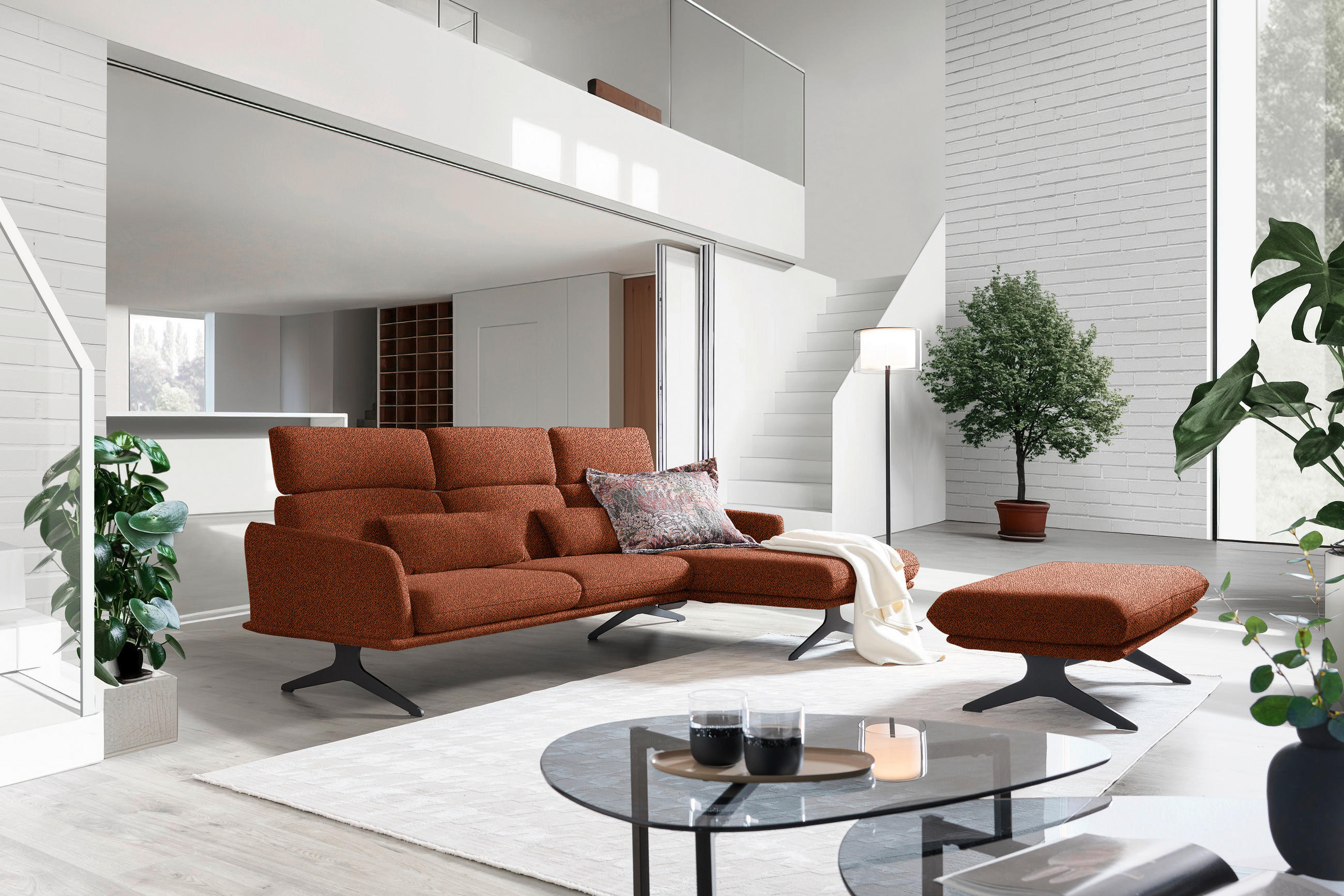 ECKSOFA in Flachgewebe Rostfarben  - Rostfarben/Schwarz, Design, Textil/Metall (259/152cm) - Dieter Knoll