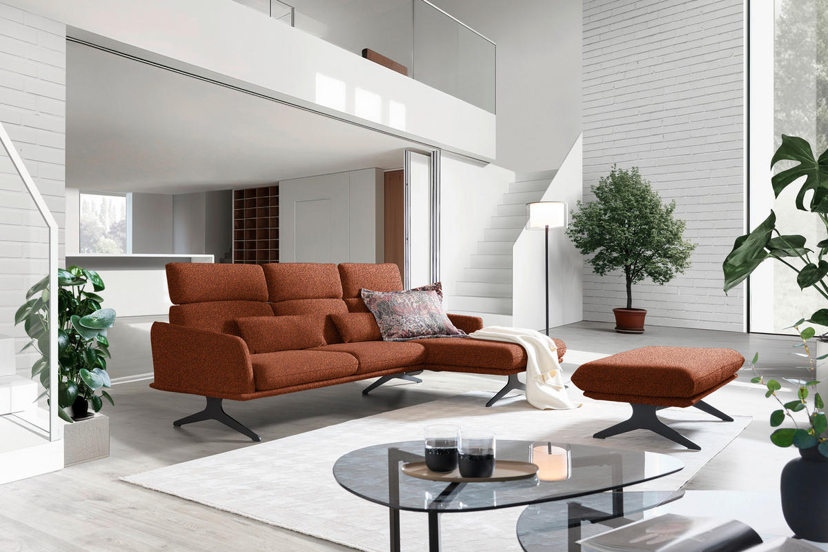 ECKSOFA in Flachgewebe Rostfarben  - Rostfarben/Schwarz, Design, Textil/Metall (259/152cm) - Dieter Knoll