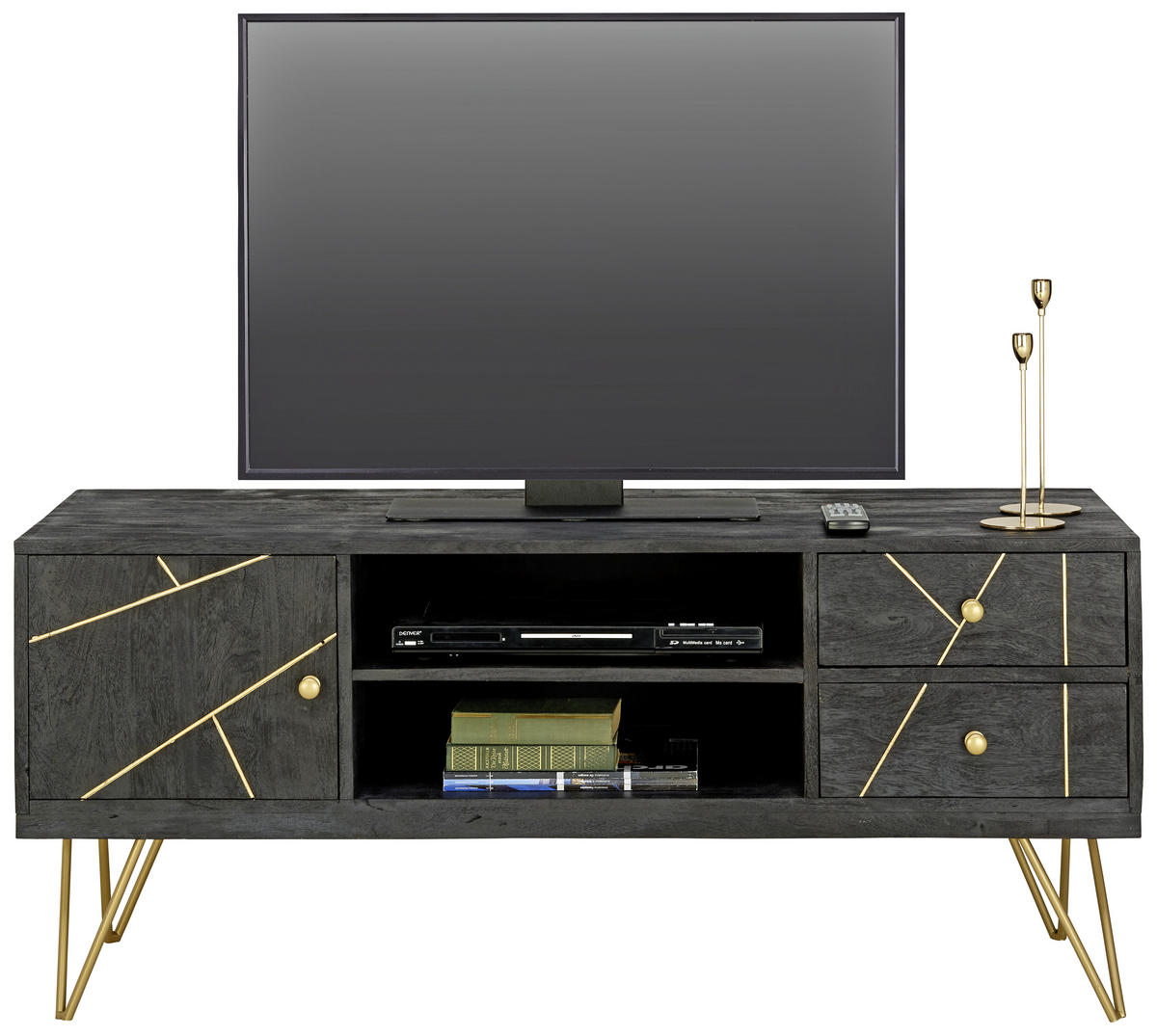 TV-SZEKRÉNY 130/57/53 cm  - fekete/arany, Trend, fém/fa (130/57/53cm) - Lomoco