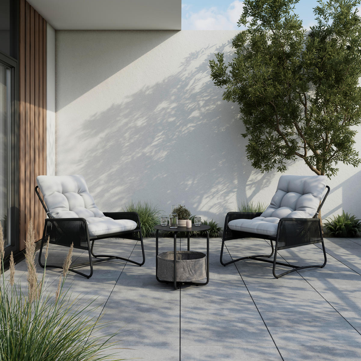 LOUNGESESSEL Anthrazit, Grau Stahl  - Anthrazit/Grau, MODERN, Kunststoff/Textil (68,5/84,5/96cm) - Ambia Garden