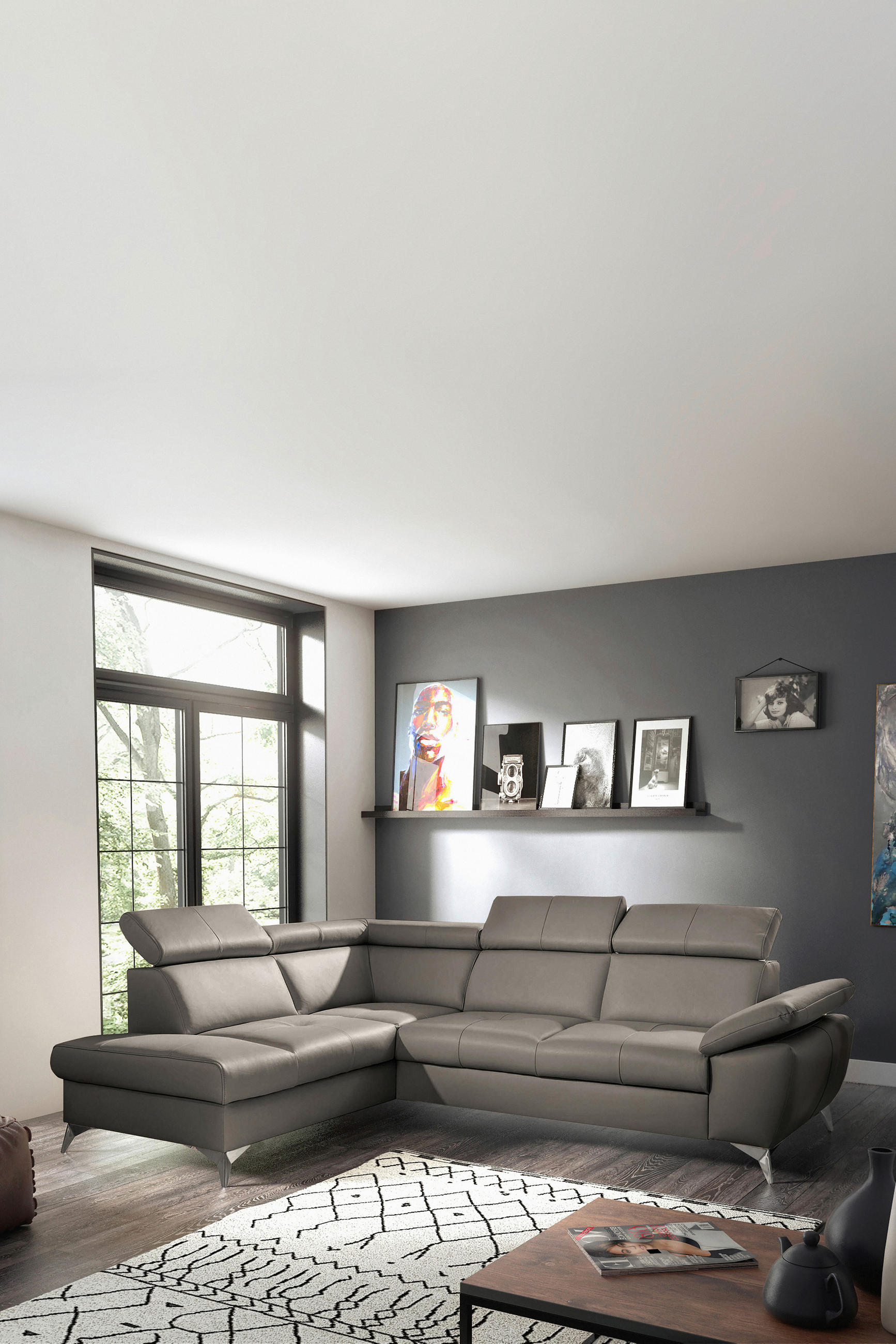 SEDACÍ SOUPRAVA, kůže, jílová barva - barvy chromu/jílová barva, kov/kůže (197/252cm) - Celina Home