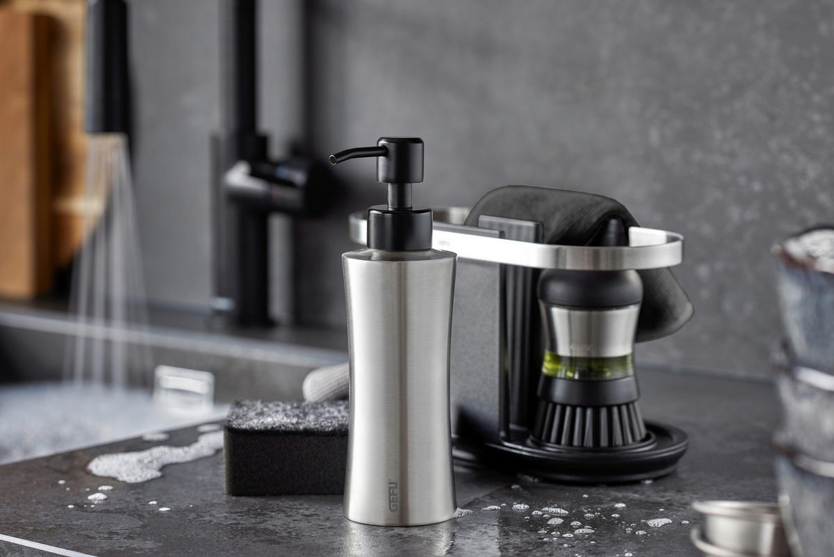 SPÜLMITTELSPENDER SWIFT  - Edelstahlfarben/Schwarz, Design, Kunststoff/Metall (7,3/18,4/5,6cm) - Gefu