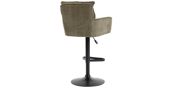 BARHOCKER Cord Olivgrün Eisen Stoffauswahl, Sitzfläche 360° drehbar, inklusive Armlehnen  - Schwarz/Olivgrün, Design, Textil/Metall (54/101-122/58cm) - Novel
