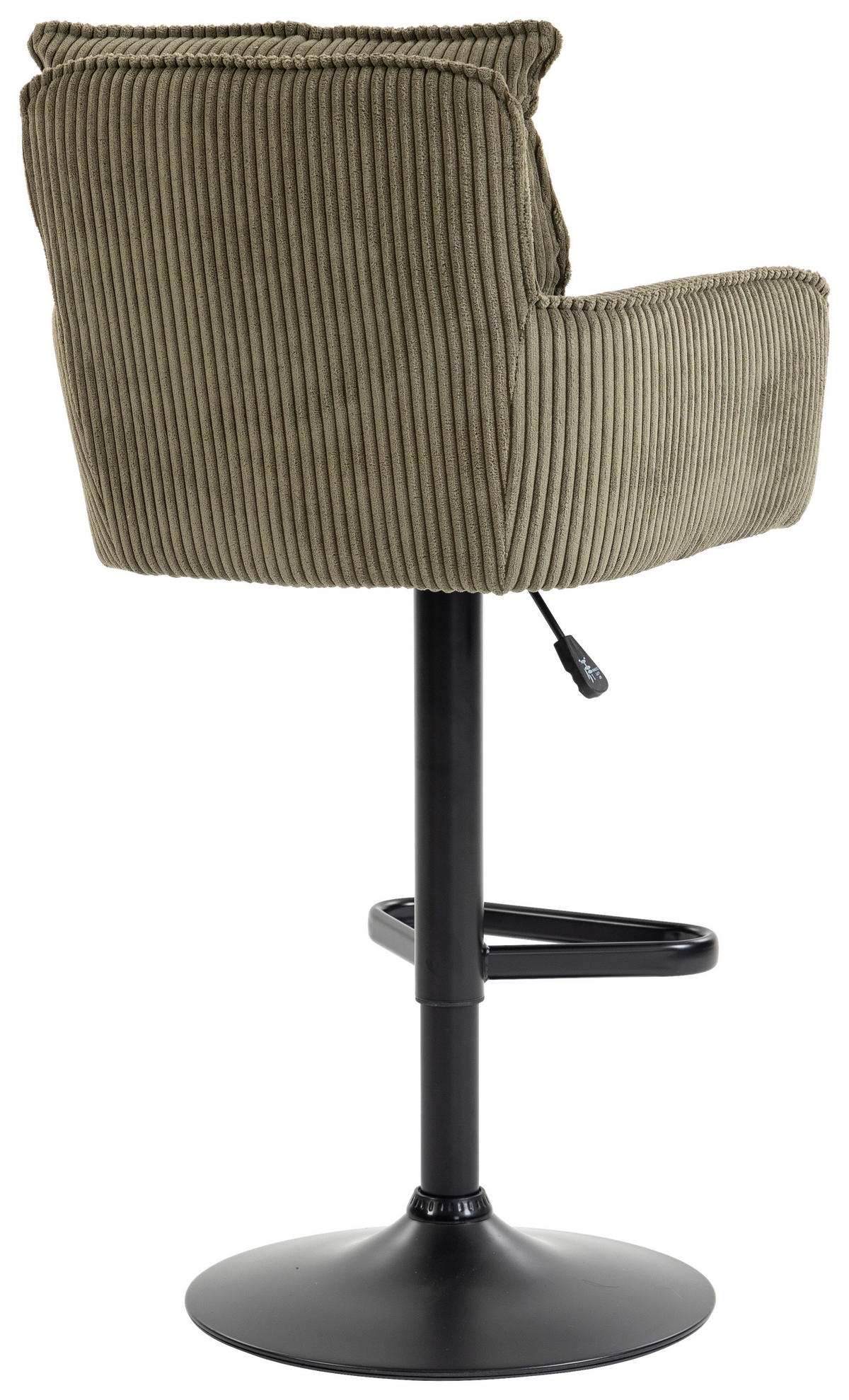 BARHOCKER Cord Olivgrün Eisen Stoffauswahl, Sitzfläche 360° drehbar, inklusive Armlehnen  - Schwarz/Olivgrün, Design, Textil/Metall (54/101-122/58cm) - Novel