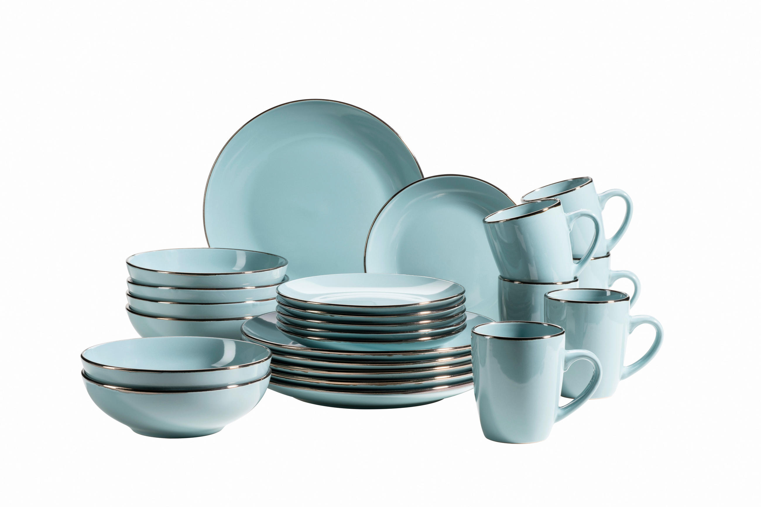 KOMBISERVICE 24-teilig Metallic Rim  - Blau, Basics, Keramik (43/32,5/32cm) - Mäser