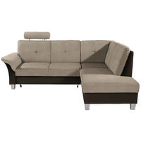 ECKSOFA Dunkelbraun, Beige Webstoff Bettkasten, Schlaffunktion, Kopfstütze  - Dunkelbraun/Beige, KONVENTIONELL, Holz/Textil (245/196cm) - Livetastic