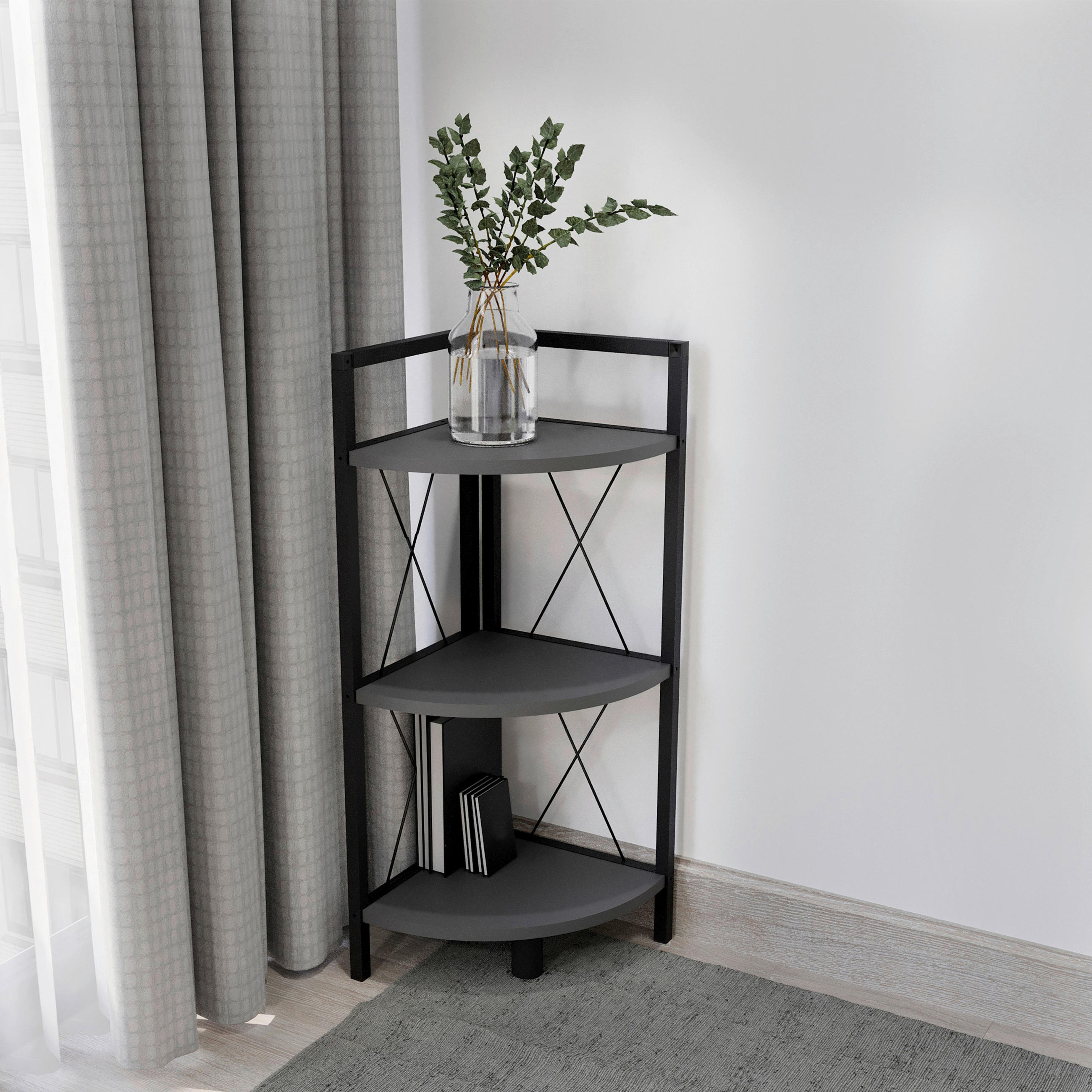 ECKREGAL in 34/87/34 cm Anthrazit, Schwarz  - Anthrazit/Schwarz, Design, Holzwerkstoff/Metall (34/87/34cm) - MID.YOU