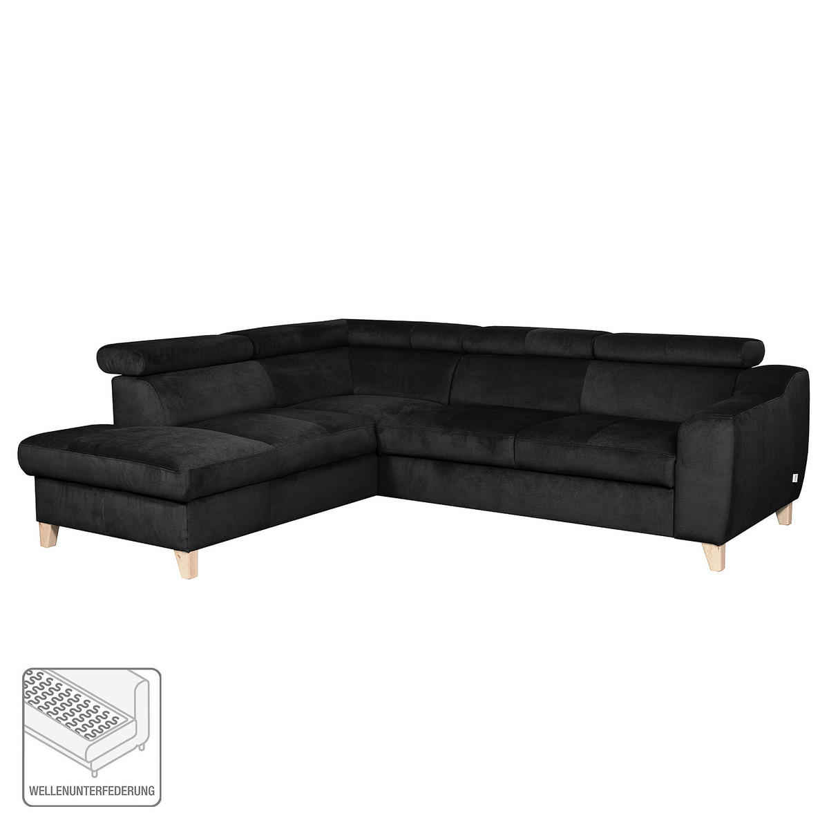 ECKSOFA in Webstoff Schwarz  - Buchefarben/Schwarz, Design, Holz/Textil (208/245cm) - Livetastic