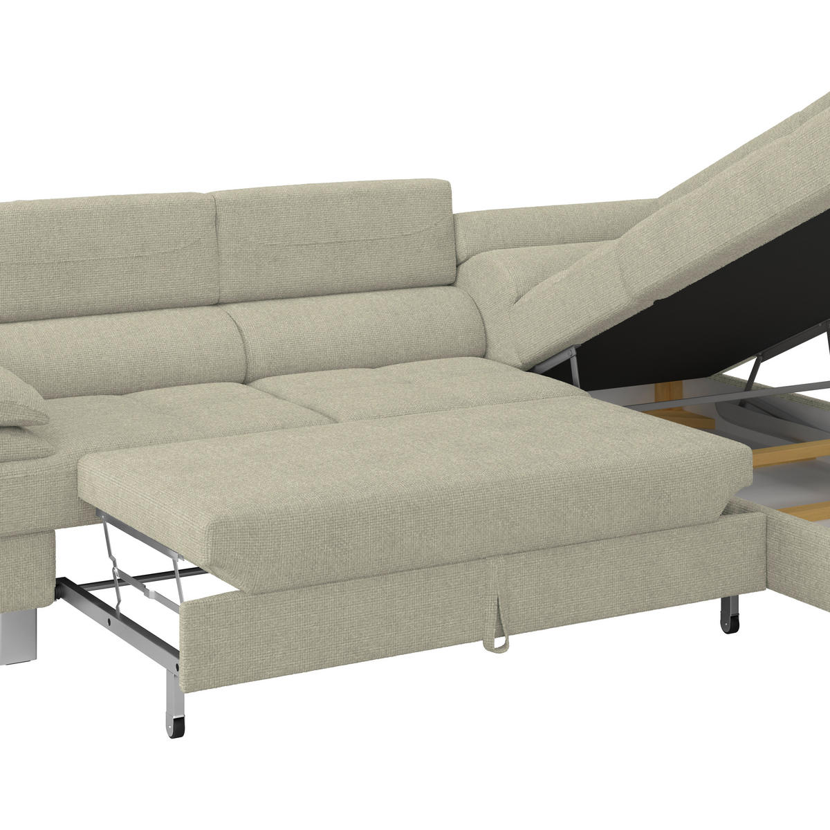 ECKSOFA in Drell Sandfarben  - Sandfarben, Modern, Textil/Metall (270/230cm) - MID.YOU