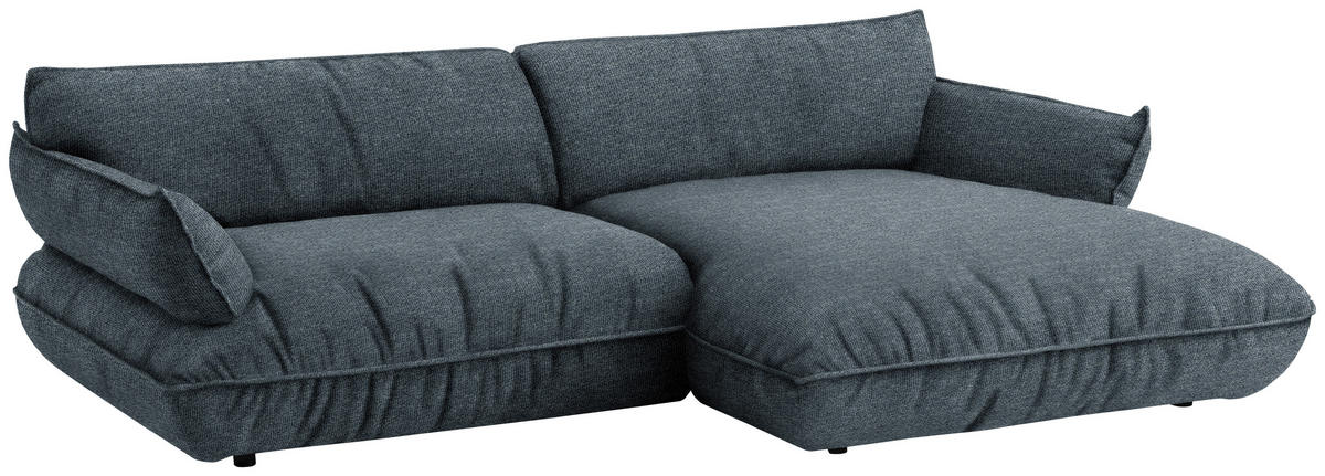 ECKSOFA  in Flachgewebe Blau  264/185 cm  - Blau/Schwarz, Design, Kunststoff/Textil (264/185cm) - Belluti