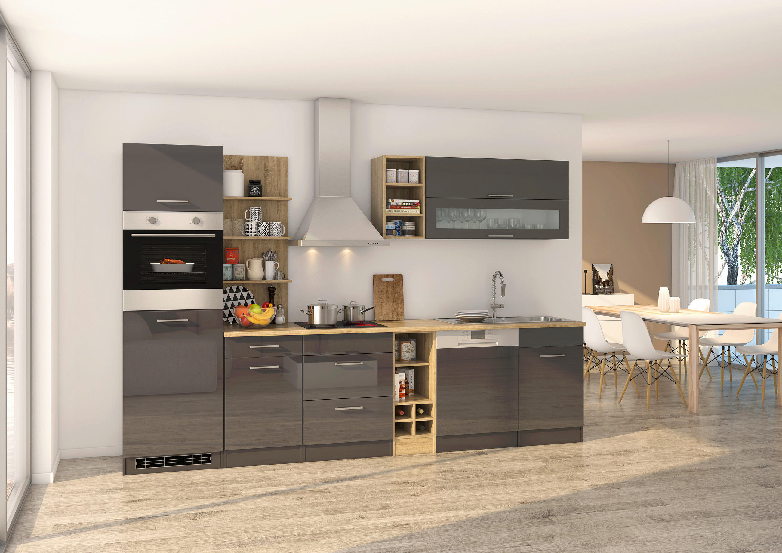 Küchenzeile Mailand M. Geräten 310 Cm Anthrazit Elegant