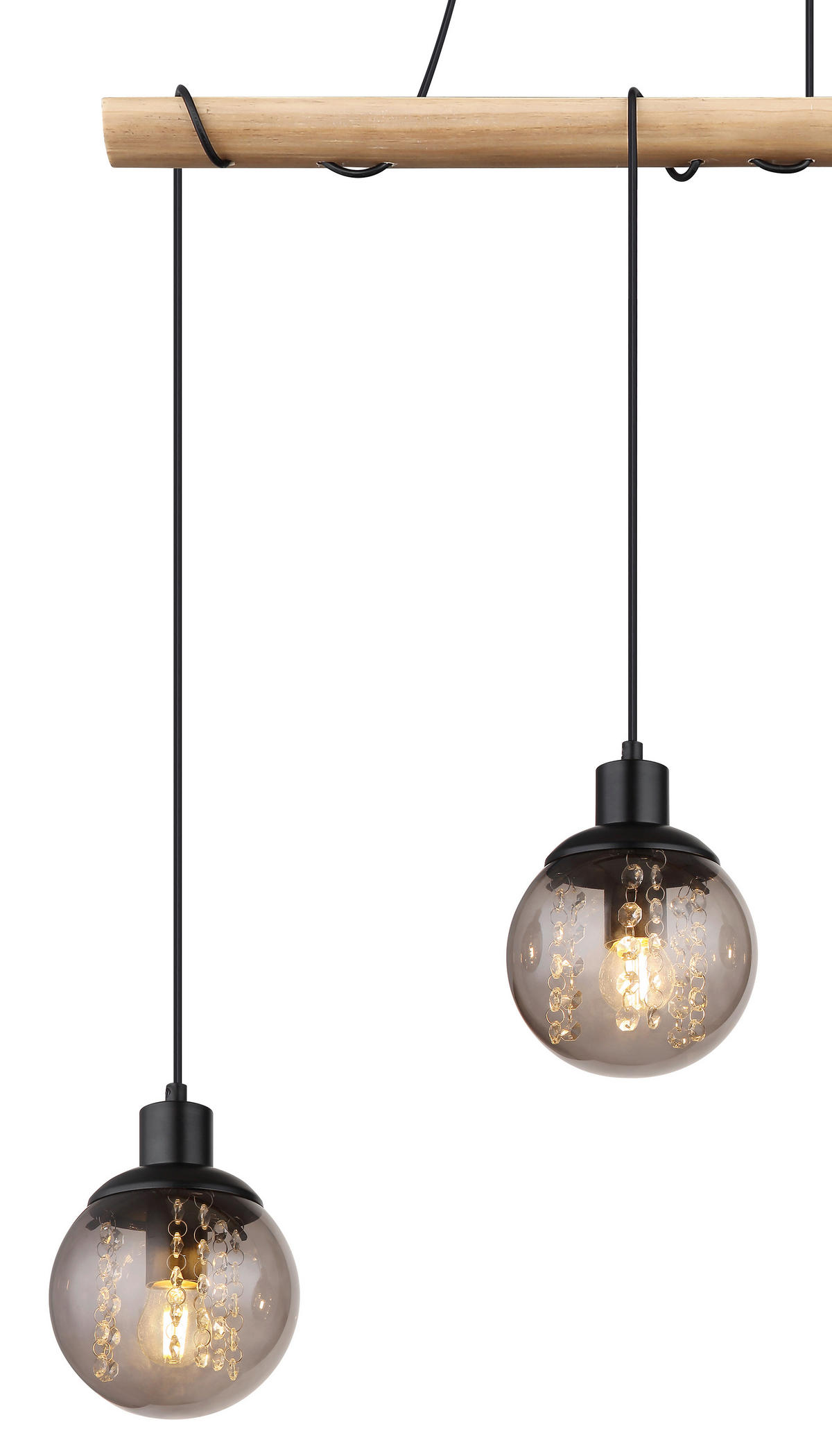 HÄNGELEUCHTE 95/15/165 cm    - Klar/Schwarz, Natur, Glas/Holz (95/15/165cm) - Globo