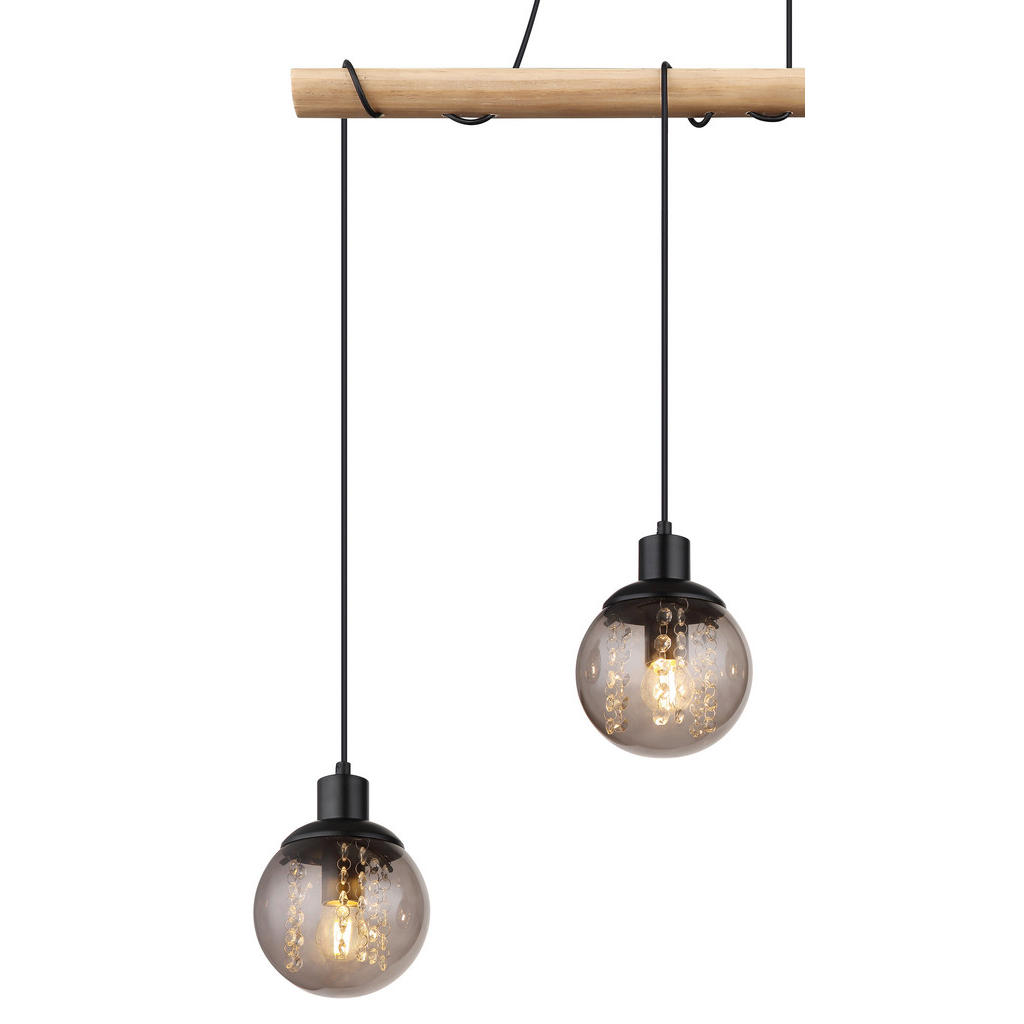 Thumbnail - Globo Hängeleuchte, Klar, Natur, Schwarz, Kunststoff, Glas, Holz, Metall, 15x165x95 cm, Lampen & Leuchten, Innenbeleucht...