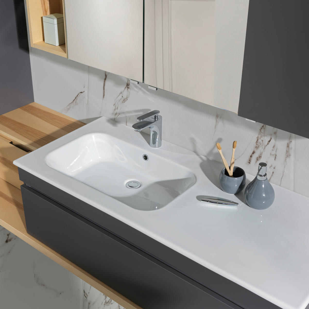 BADEZIMMER  in 207 cm  - Graubraun/Eschefarben, MODERN, Glas/Holz (207cm) - Novel