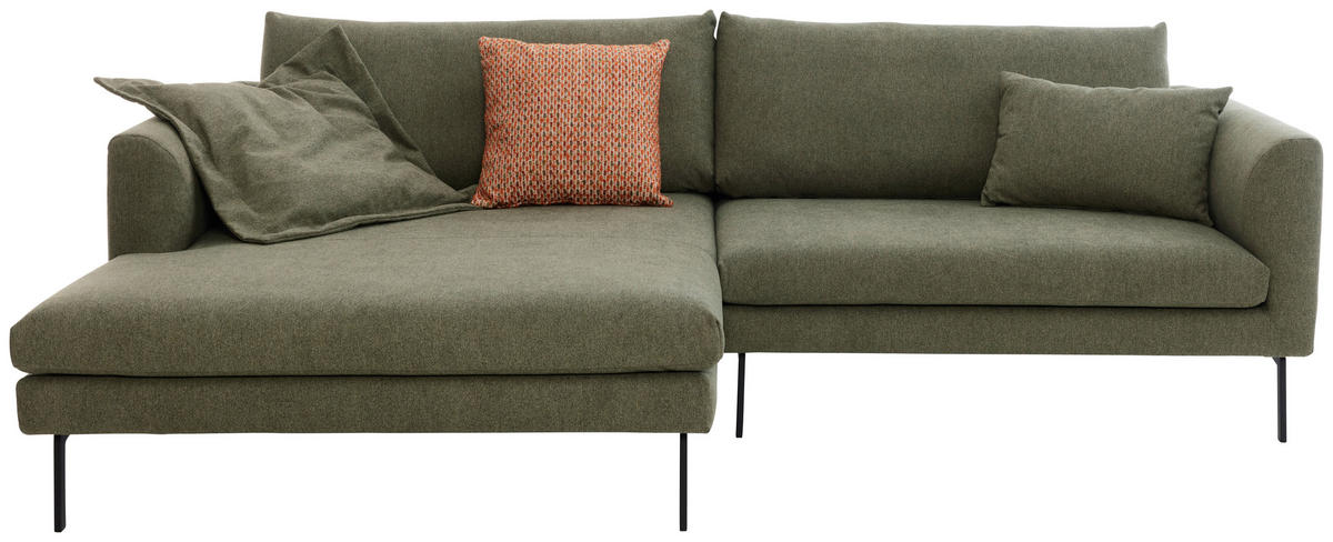 ECKSOFA Ottomane links  Dunkelgrün Flachgewebe  - Dunkelgrün/Schwarz, Design, Textil/Metall (175/267cm) - Musterring