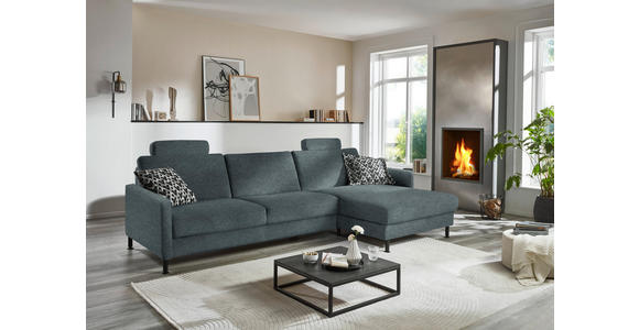 ECKSOFA  in Chenille, Flachgewebe Blau  316/175 cm  - Blau/Schwarz, Design, Textil/Metall (316/175cm) - Dieter Knoll