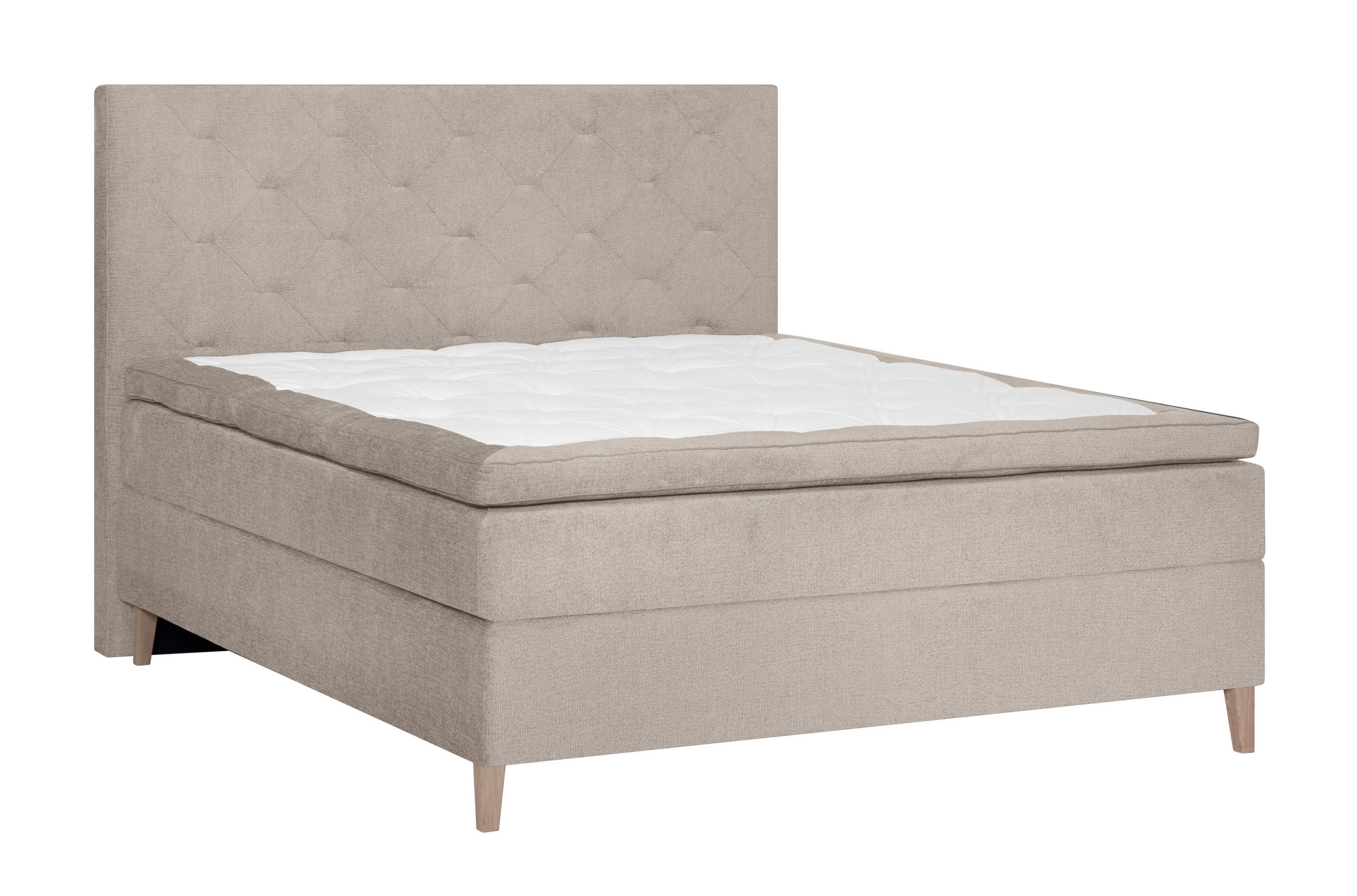 BOXSPRING-ÁGY 120/200 cm  bézs  - bézs/tölgyfa színű, Konventionell, textil/fa (120/200cm) - Welnova
