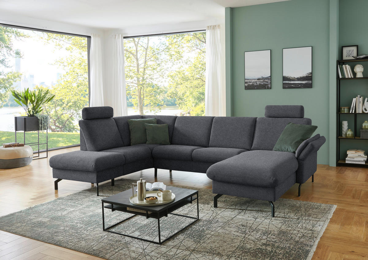 WOHNLANDSCHAFT Flachgewebe Anthrazit  - Anthrazit/Schwarz, Konventionell, Textil/Metall (190/307/170cm) - Beldomo Comfort