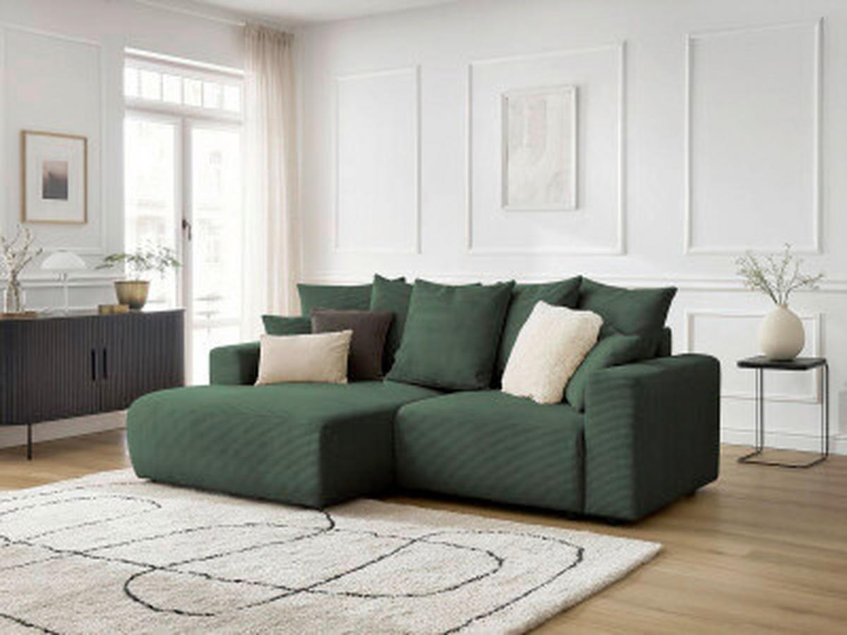 ECKSOFA Ottomane links  ATILLA Dunkelgrün Cord  - Dunkelgrün/Schwarz, MODERN, Kunststoff/Textil (149/244cm)
