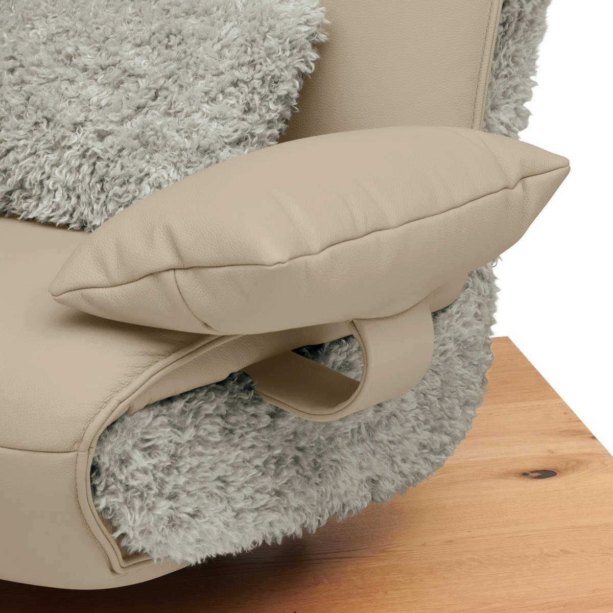 2-SITZER-SOFA  in Hochflor Echtleder Creme, Beige  - Beige/Creme, Design, Leder/Holz (240/65/104cm) - Koinor