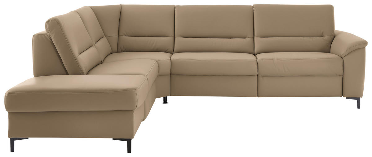 ECKSOFA  in Echtleder Cappuccino  249/290 cm  - Schwarz/Cappuccino, KONVENTIONELL, Leder/Metall (249/290cm) - Beldomo Premium
