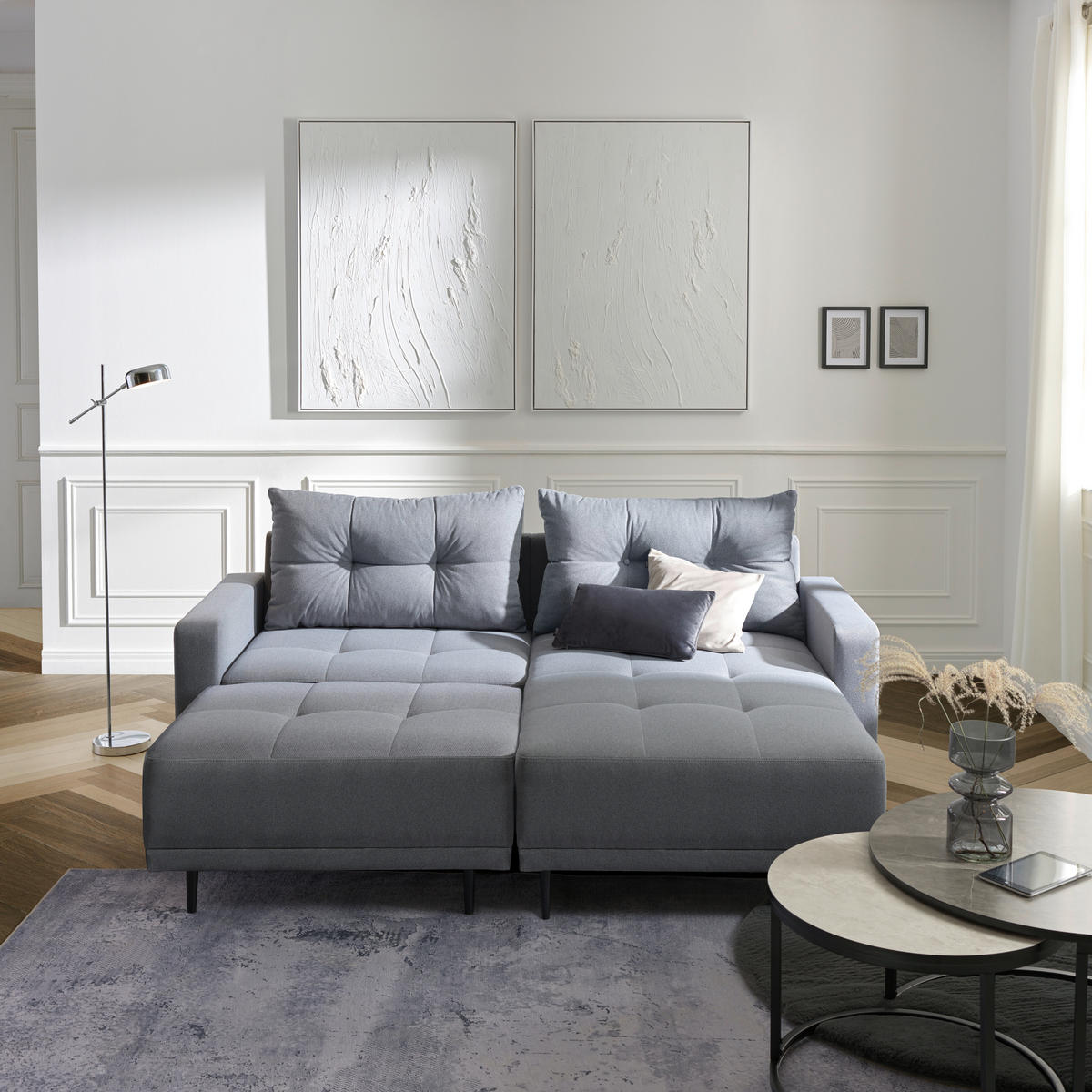 HOCKER in Textil Grau  - Schwarz/Grau, Modern, Holz/Textil (88/45/72cm) - Ti'me
