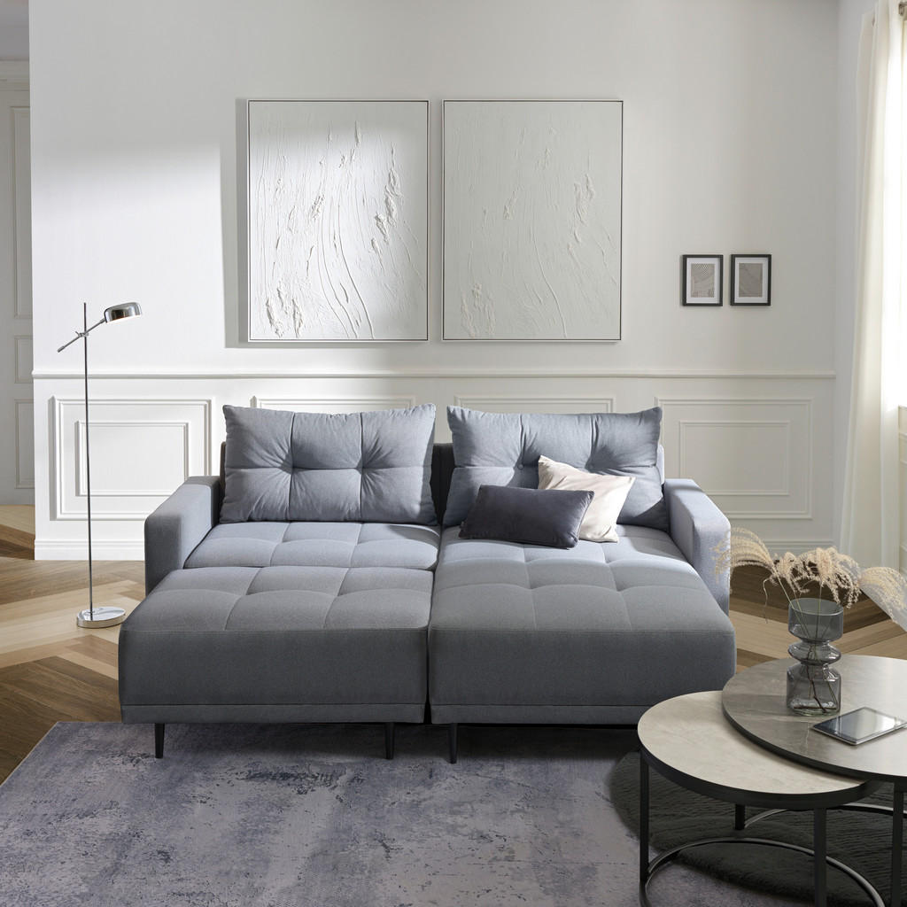 Thumbnail - Ti'me Ecksofa, Grau, Textil, Buche, massiv, 3-Sitzer, Füllung: Schaumstoffflocken, seitenverkehrt montierbar, L-Form, 21...