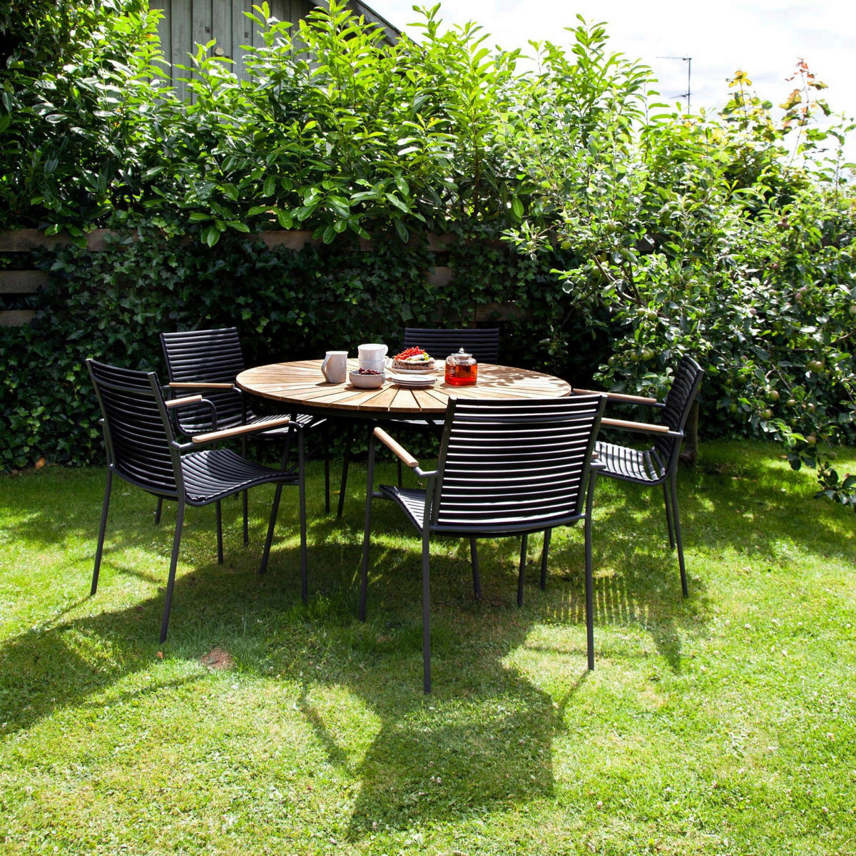 GARTENTISCHGRUPPE  - Anthrazit/Schwarz, Natur, Holz/Kunststoff - Gardenson