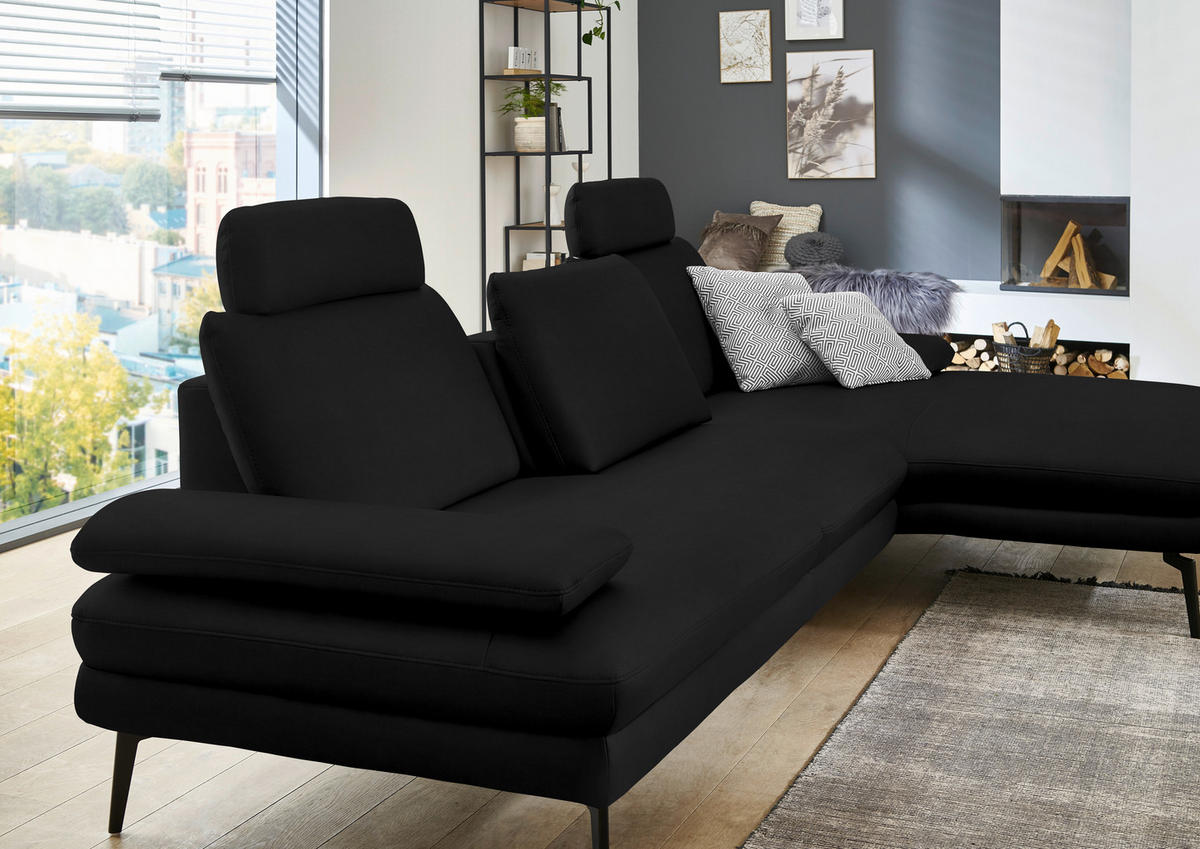 ECKSOFA in Echtleder Schwarz  310/180 cm  - Schwarz, Design, Leder/Metall (310/180cm) - Dieter Knoll