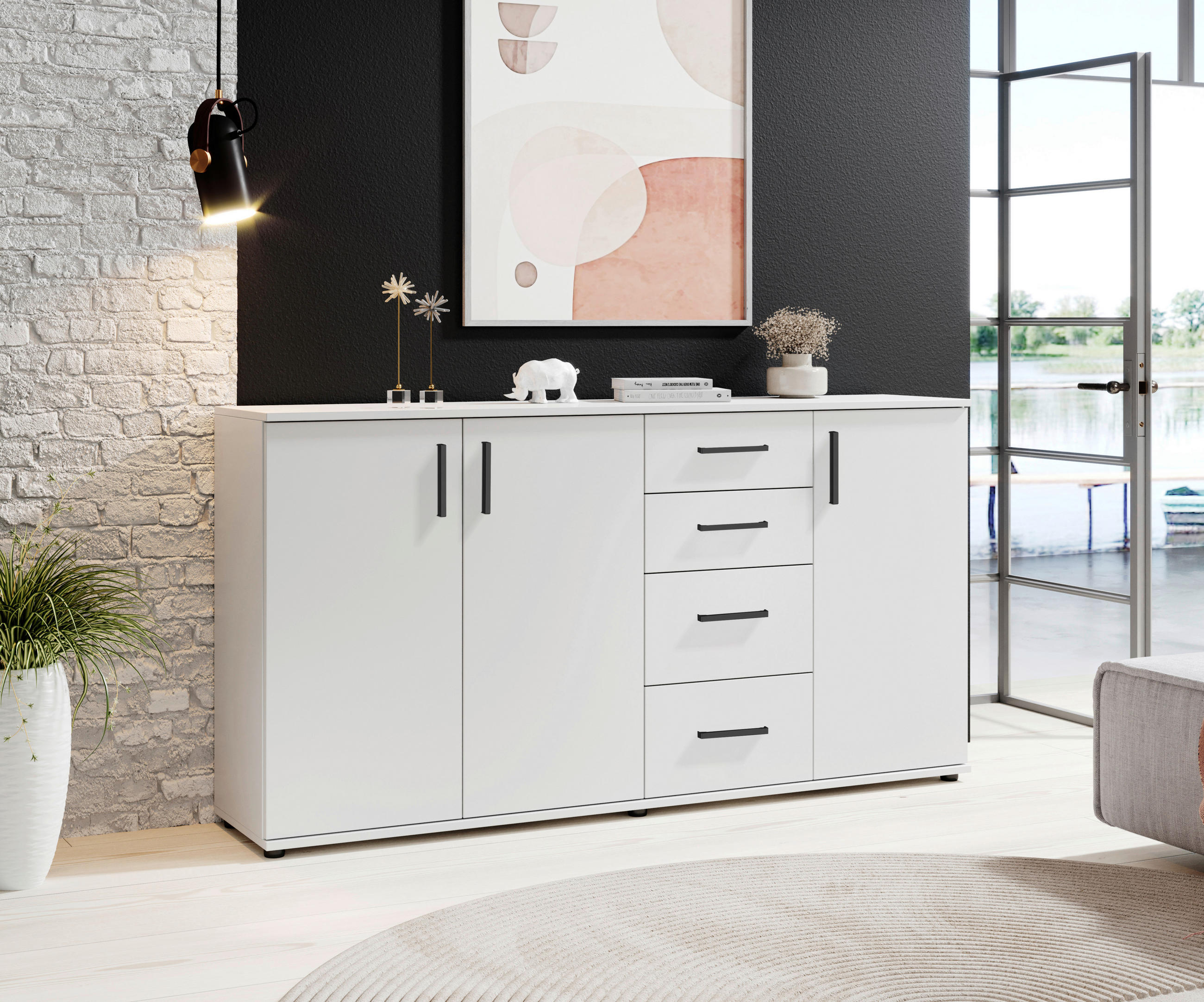 Sideboard Basel BC 1040 in 160/84/35 cm - Schwarz/Weiß, Design, Holzwerkstoff/Kunststoff (160/84/35cm) - Livetastic