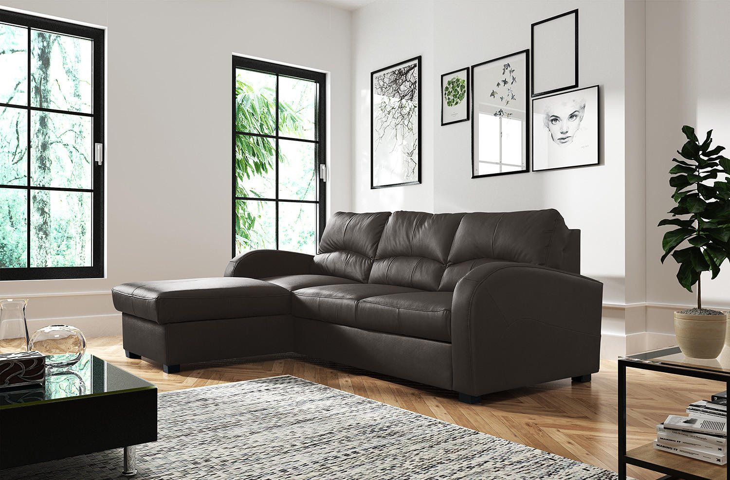 ECKSOFA in Lederlook Echtleder Dunkelbraun  - Dunkelbraun/Schwarz, Design, Leder/Kunststoff (168/227cm) - Livetastic