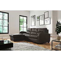 ECKSOFA Lederlook Echtleder Dunkelbraun  - Dunkelbraun/Schwarz, Design, Leder/Kunststoff (168/227cm) - Livetastic