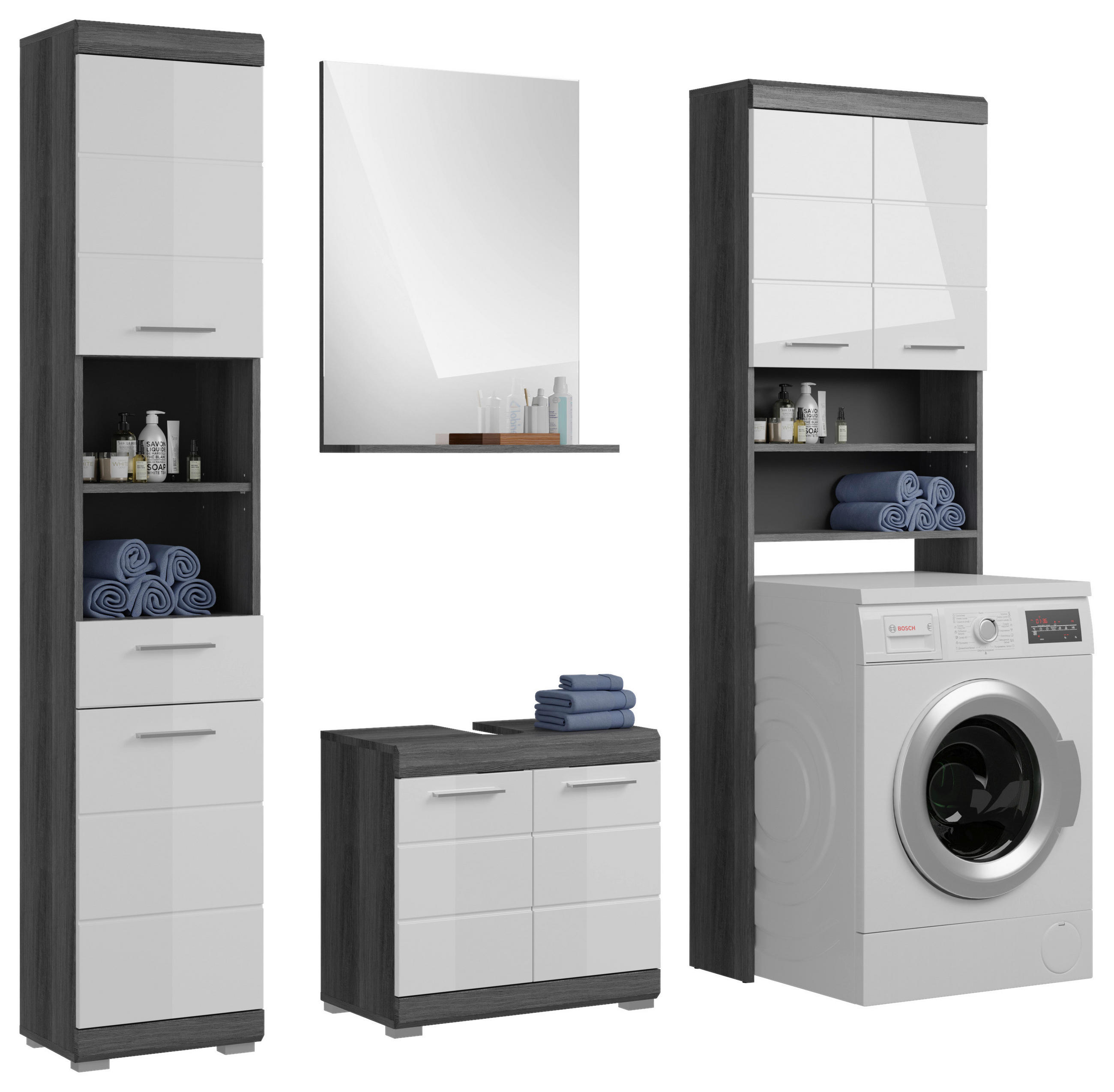 KÚPEĽŇA sivá, biela s vysokým leskom  - sivá/biela s vysokým leskom, Modern, kompozitné drevo/plast (160cm) - MID.YOU