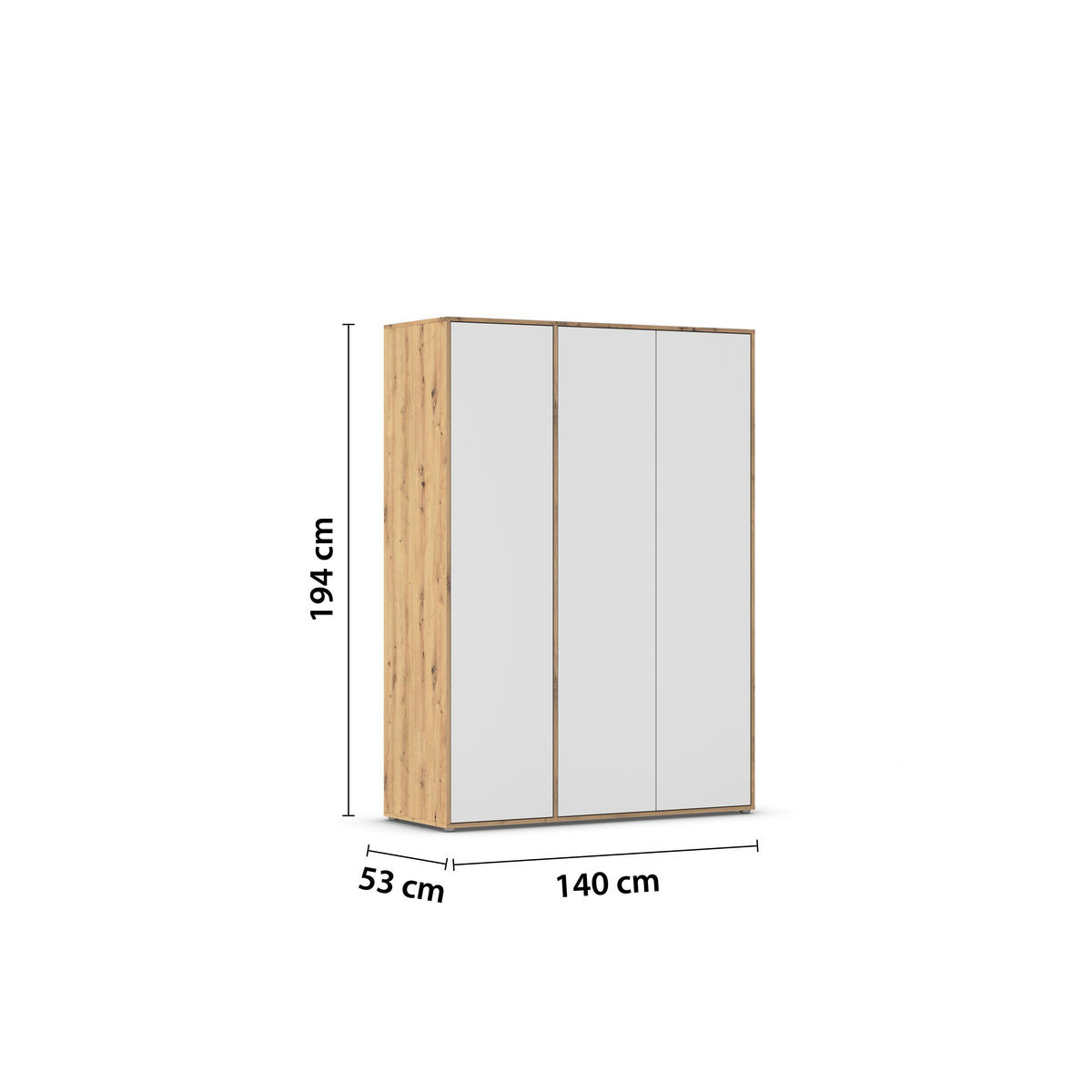 DREHTÜRENSCHRANK in Weiss, Eiche Artisan  - Weiss/Eiche Artisan, Modern, Holzwerkstoff (140/194/53cm) - Rauch Möbel