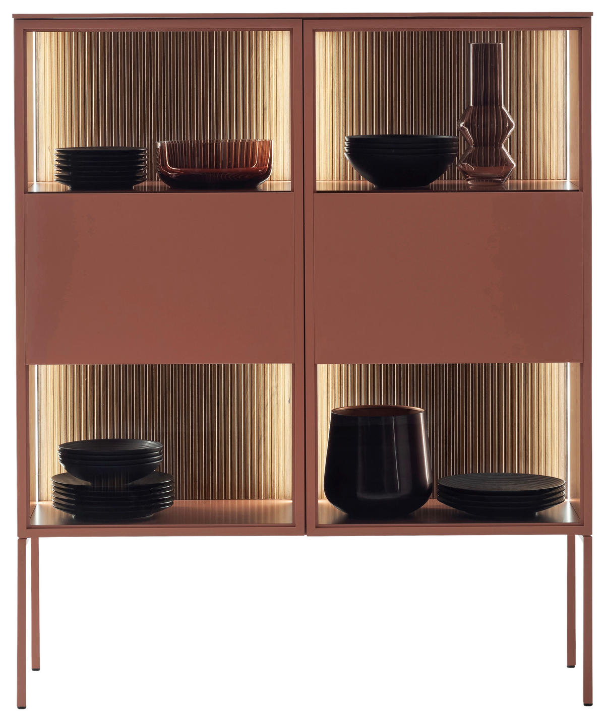 HIGHBOARD Dunkelrosa  120/145/45 cm  - Dunkelrosa, Design, Glas/Holz (120/145/45cm) - Schöner Wohnen