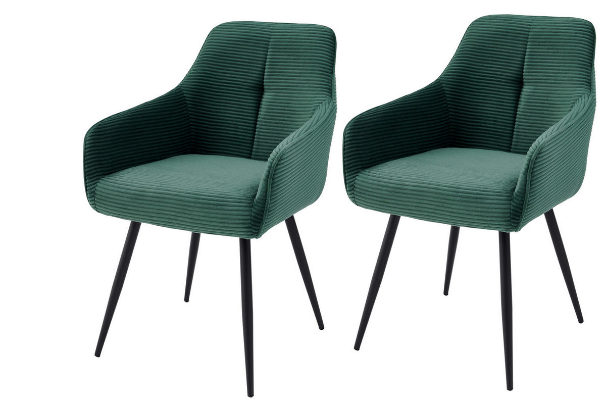 ARMLEHNSTUHL-SET 2 Stück  in Stahl Mikrofaser, Feincord  - Schwarz/Grün, MODERN, Textil/Metall (53/85/62cm) - MID.YOU
