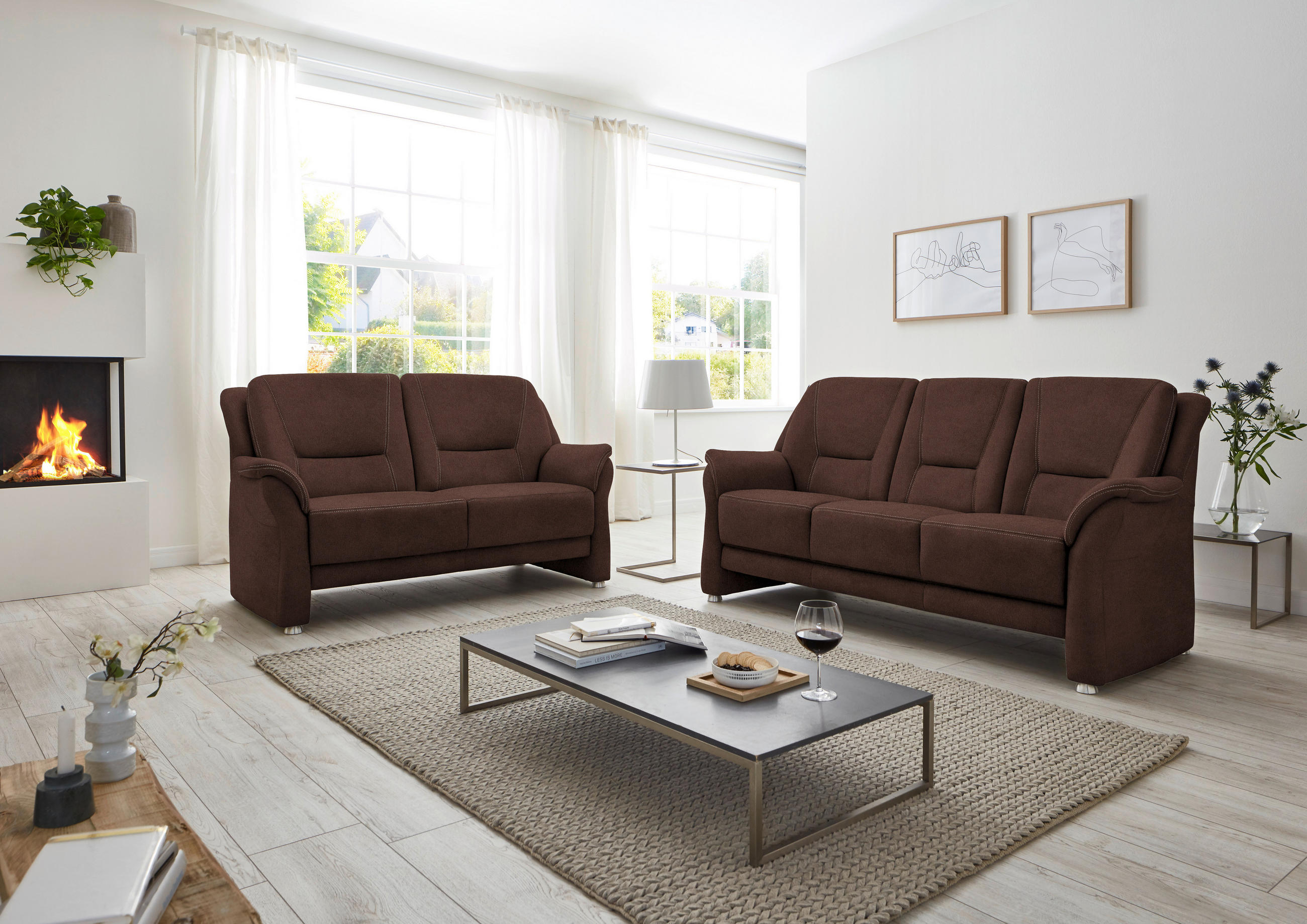 2,5-SITZER in Mikrofaser Braun  - Beige/Alufarben, Konventionell, Textil/Metall (172/100/89cm) - Beldomo Comfort