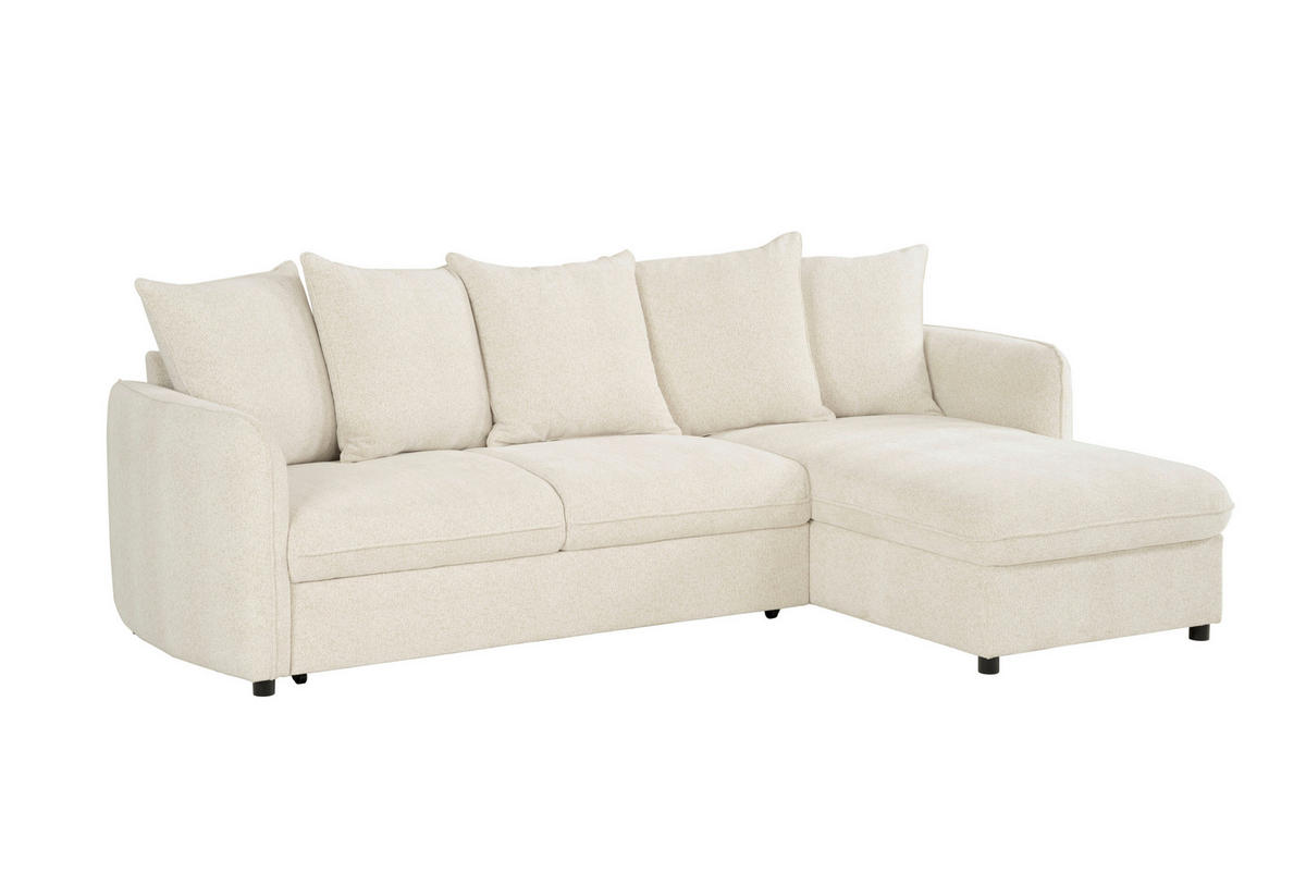 ECKSOFA in Chenille Creme  - Creme/Schwarz, Design, Kunststoff/Textil (254/160cm) - MID.YOU