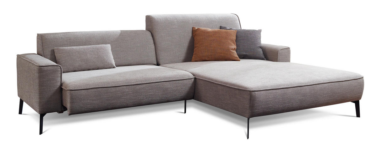 ECKSOFA in Flachgewebe Grau  285/190 cm  - Schwarz/Grau, Design, Textil/Metall (285/190cm) - Johann Jakob