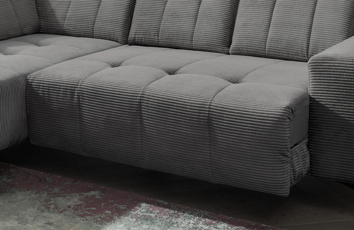 ECKSOFA in Cord Grau  - Schwarz/Grau, Modern, Textil/Metall (200/261cm) - Livetastic