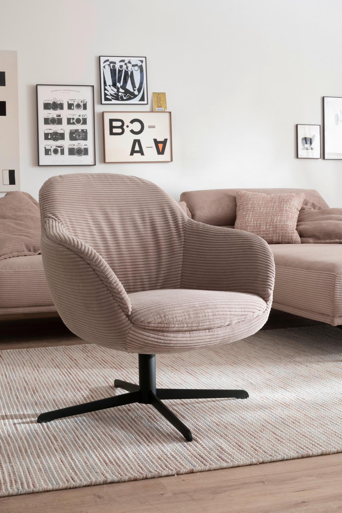 ECKSOFA  in Cord Taupe  293/215-217 cm  - Taupe/Schwarz, Design, Textil/Metall (293/215-217cm) - Schöner Wohnen