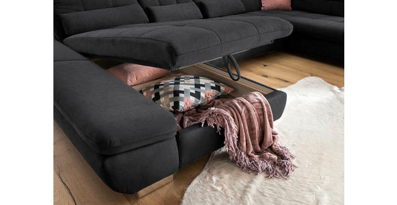 WOHNLANDSCHAFT  in Mikrofaser Graphitfarben  - Chromfarben/Graphitfarben, Design, Kunststoff/Textil (204/350/211cm) - Xora