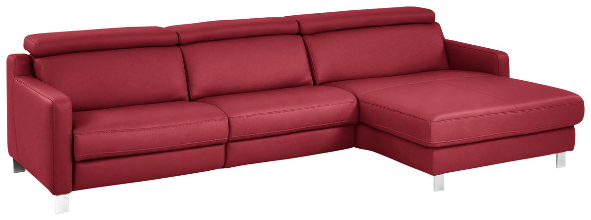 ECKSOFA in Echtleder Rot  - Chromfarben/Rot, Design, Leder/Metall (291/176cm) - Valdera